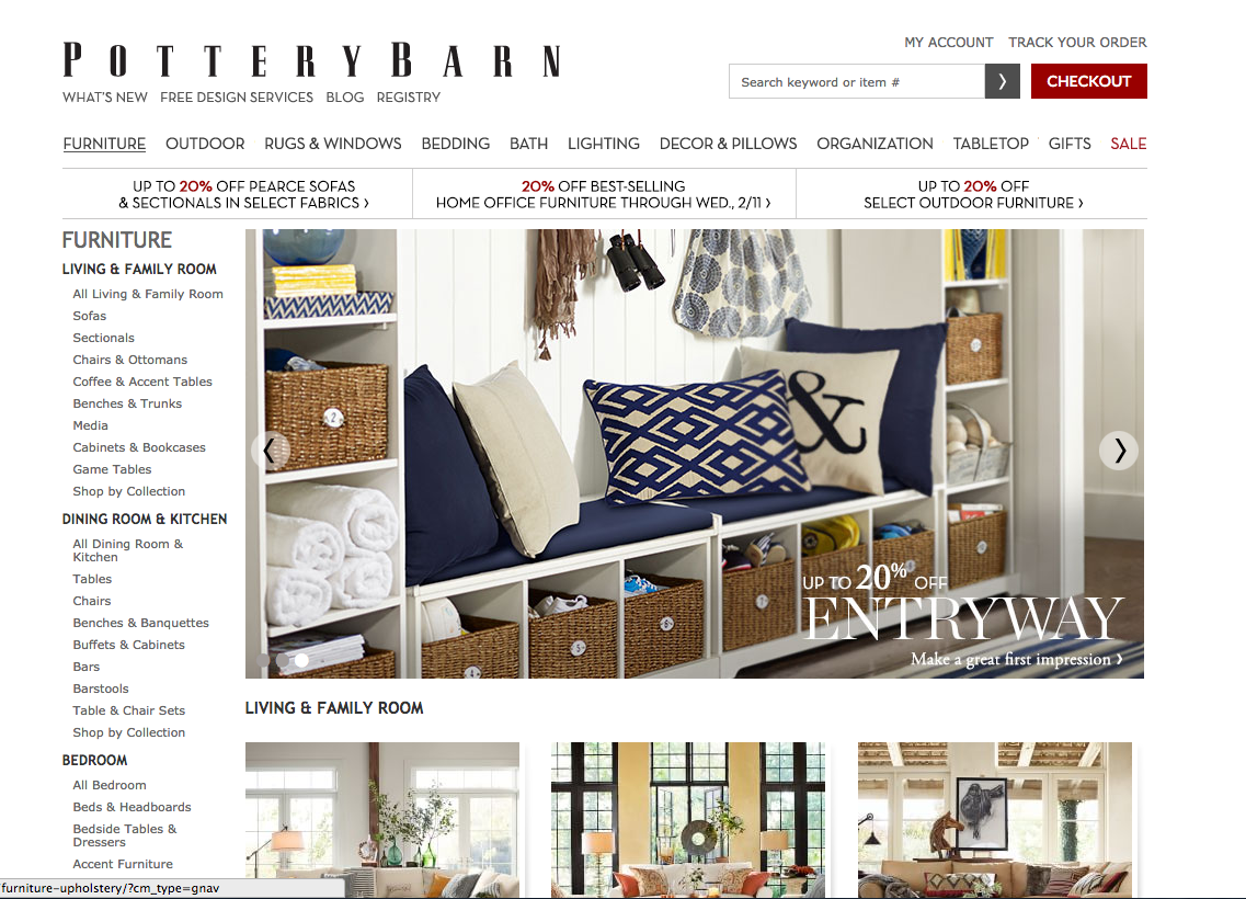 Screen Shot of the Pottery Barn Website