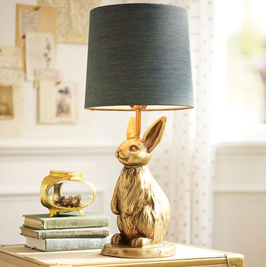 PB Teen Gold Bunny Lamp with Grey Lampshade