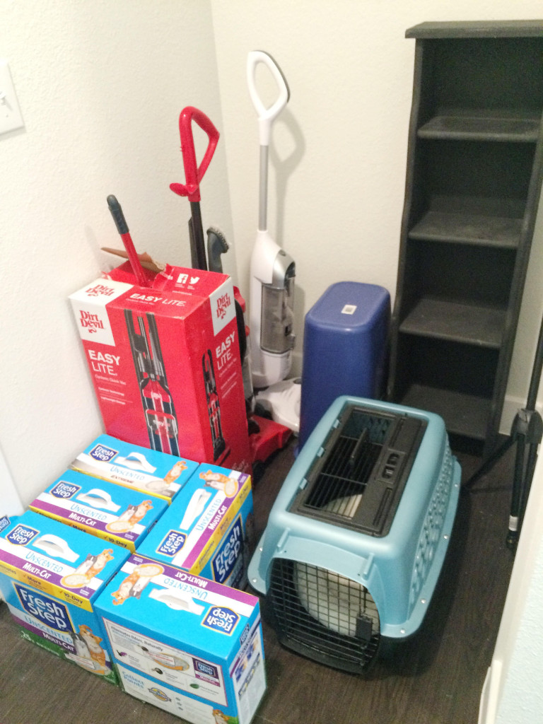 Before shot of clutter in hallway nook