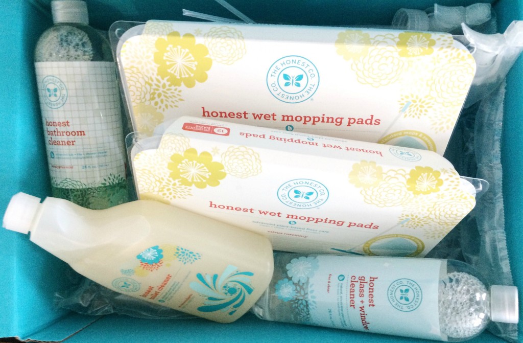 Honest company cleaning products inside aqua box