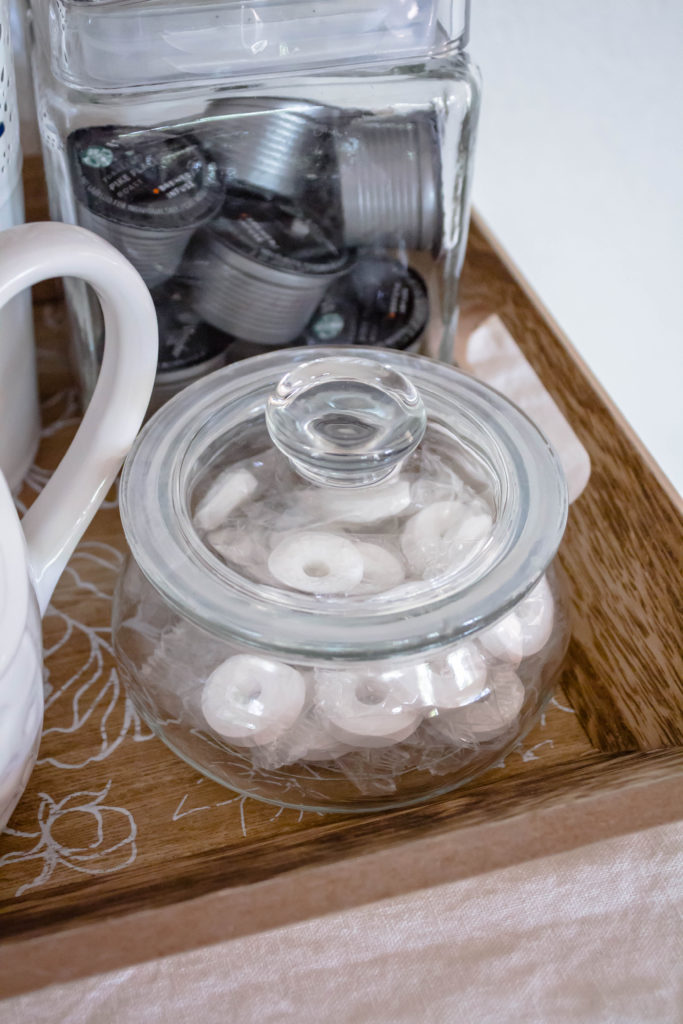 coffee pods in jar and mints in jar