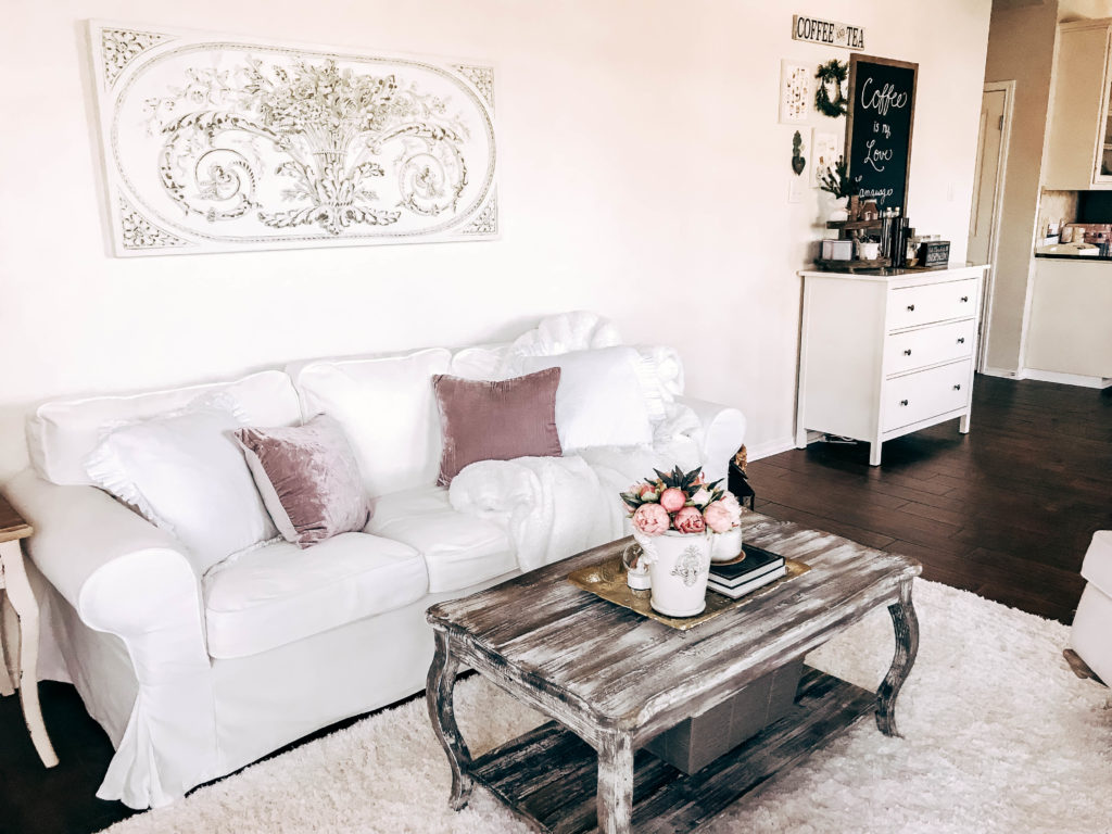 cozy area rug in front of couch and coffee table